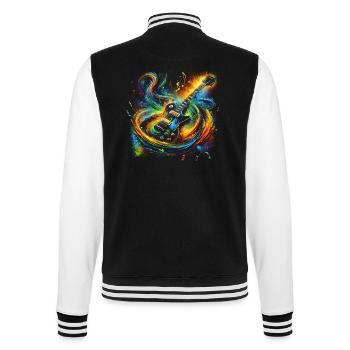 Farbenfroher Gitarrenausdruck - College-Sweatjacke - Schwarz/Weiß - Hinten - Marisol (170cm)