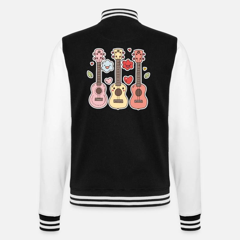 Ukulele Cartoon-Stil - College-Sweatjacke - Schwarz/Weiß