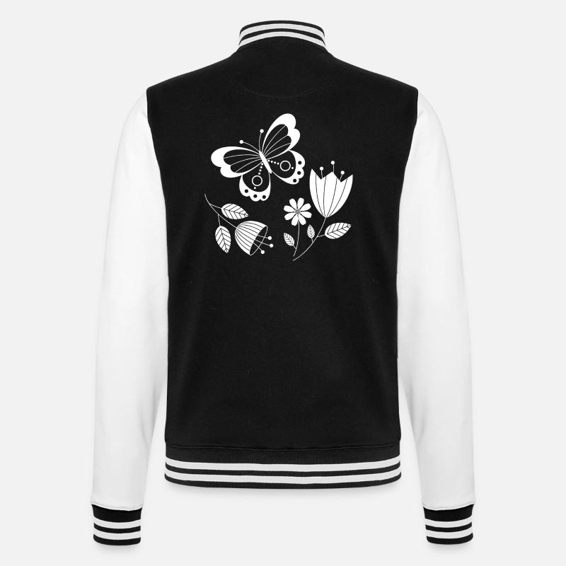 Schmetterling mit Blumen - College-Sweatjacke - Schwarz/Weiß