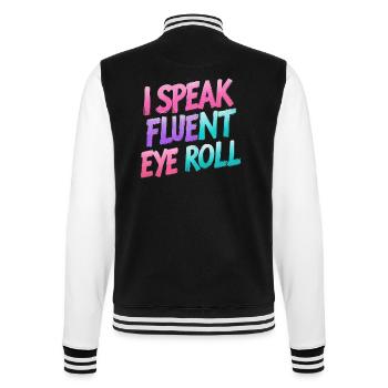 Augenrollen mit Wortwitz - College-Sweatjacke - Schwarz/Weiß - Hinten - Marisol (170cm)