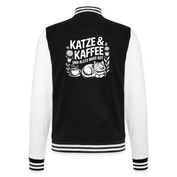 Katze und Kaffee ist alles was ich brauche - College-Sweatjacke - Schwarz/Weiß - Hinten - Marisol (170cm)