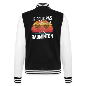 Badminton Addict - Retro und stolz - College-Sweatjacke - Schwarz/Weiß - Hinten - Marisol (170cm)