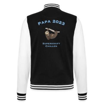 Papa 2023 mit Superkraft Chillen, Faultier - College-Sweatjacke - Schwarz/Weiß - Hinten - Marisol (170cm)