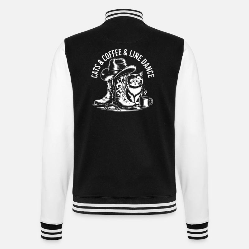 Katzen Kaffee und Line Dance. Linedance Katzen - College-Sweatjacke - Schwarz/Weiß