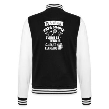 Papa simple tennis idée cadeau fête des pères - Veste Teddy - noir/blanc - Dos - Marisol (170cm)