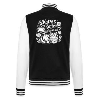 Katze und Kaffee ist alles was ich brauche - College-Sweatjacke - Schwarz/Weiß - Hinten - Marisol (170cm)
