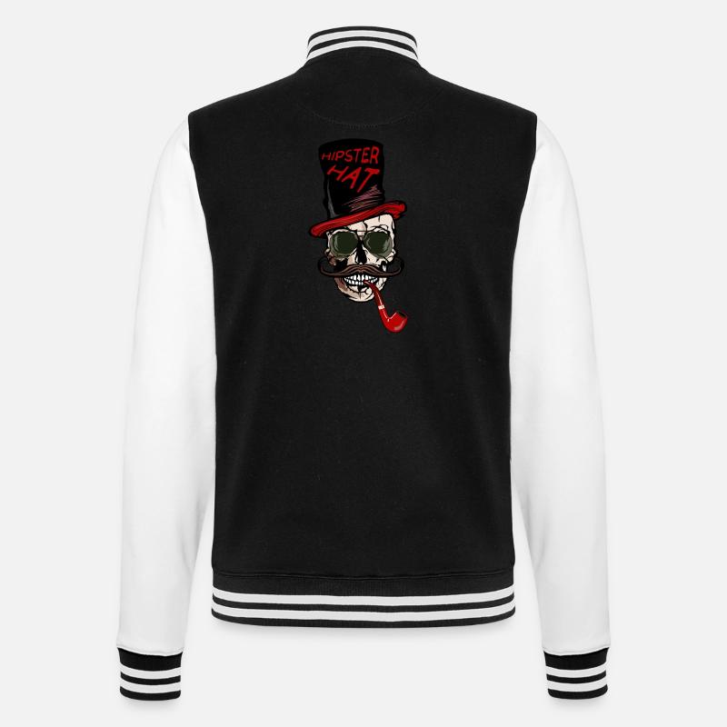 Kopf des Todeshippie-Hutschnurrbart-Kranzitats - College-Sweatjacke - Schwarz/Weiß