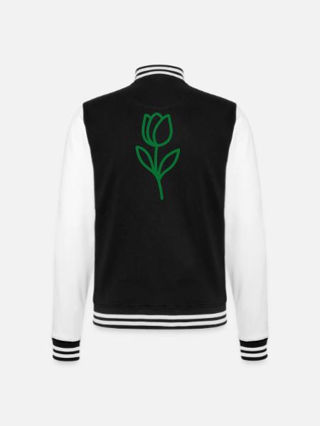 Minimalistisches Blumenmotiv in eleganter Einlinie - College-Sweatjacke - Schwarz/Weiß