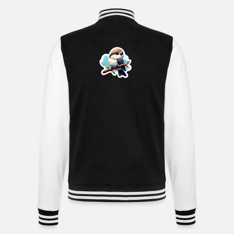 Süßer Vogel auf Ast Sticker - College-Sweatjacke - Schwarz/Weiß