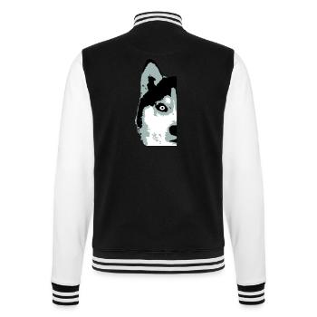 Hund Weißer Husky Halbes Gesicht Kopf Schön Cool - College-Sweatjacke - Schwarz/Weiß - Hinten - Marisol (170cm)