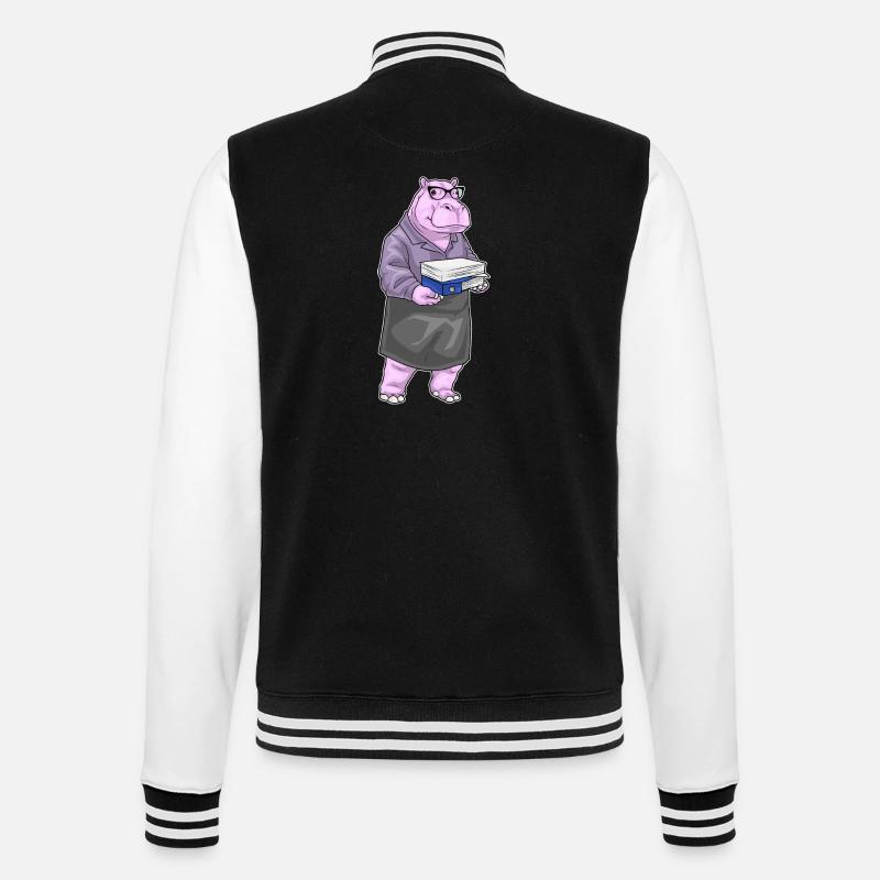 Hippopotamus Secretary Paper Stack Office - College Sweat Jacket - black/white