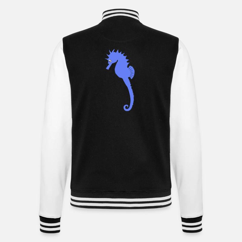 Verspieltes blaues Seepferdchen-Kunstdruck - College-Sweatjacke - Schwarz/Weiß