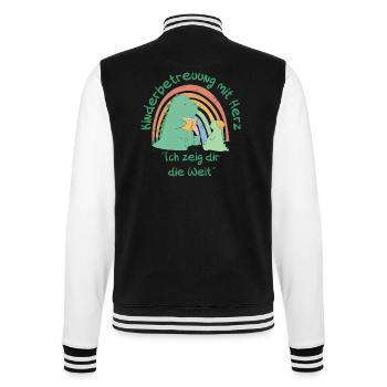 Kinderbetreuung mit Herz - Ich zeig dir die Welt - College-Sweatjacke - Schwarz/Weiß - Hinten - Marisol (170cm)