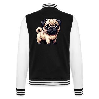 Hund Mops Polygon Geometrisch Design - College-Sweatjacke - Schwarz/Weiß - Hinten - Marisol (170cm)