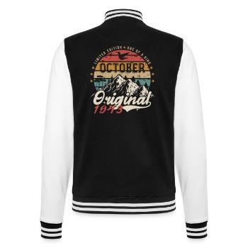 Anniversary Gift - Vintage Born October 1943 - College Sweat Jacket - black/white - Back - Marisol (170cm)