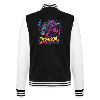 Dragon Coloré Fantaisie Magie Mysticisme Mythologie Art - Veste Teddy - noir/blanc - Dos - Marisol (170cm)