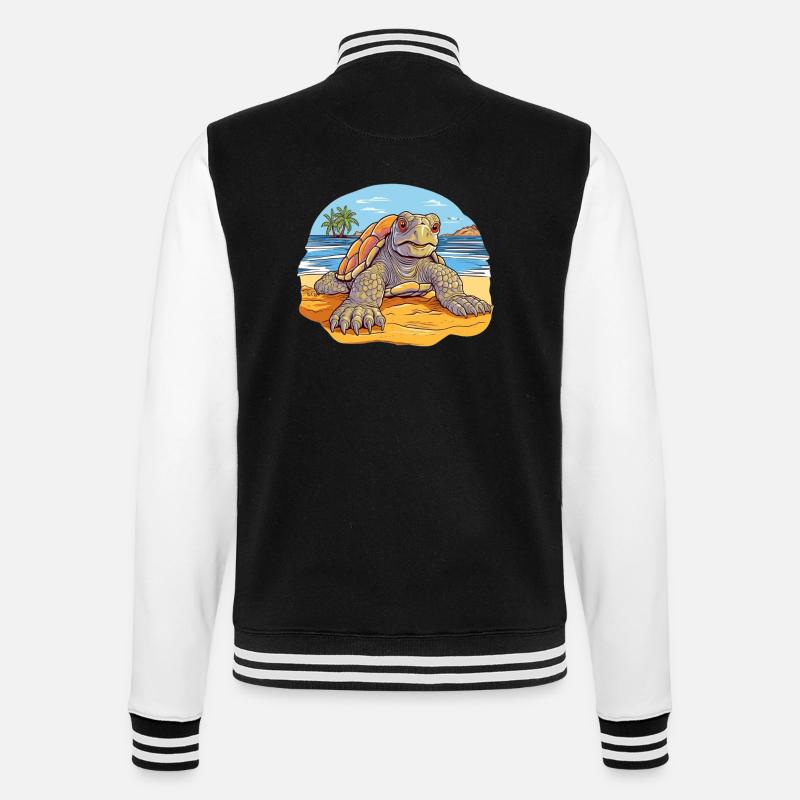 Turtle on the Beach Illustration - College Sweat Jacket - black/white