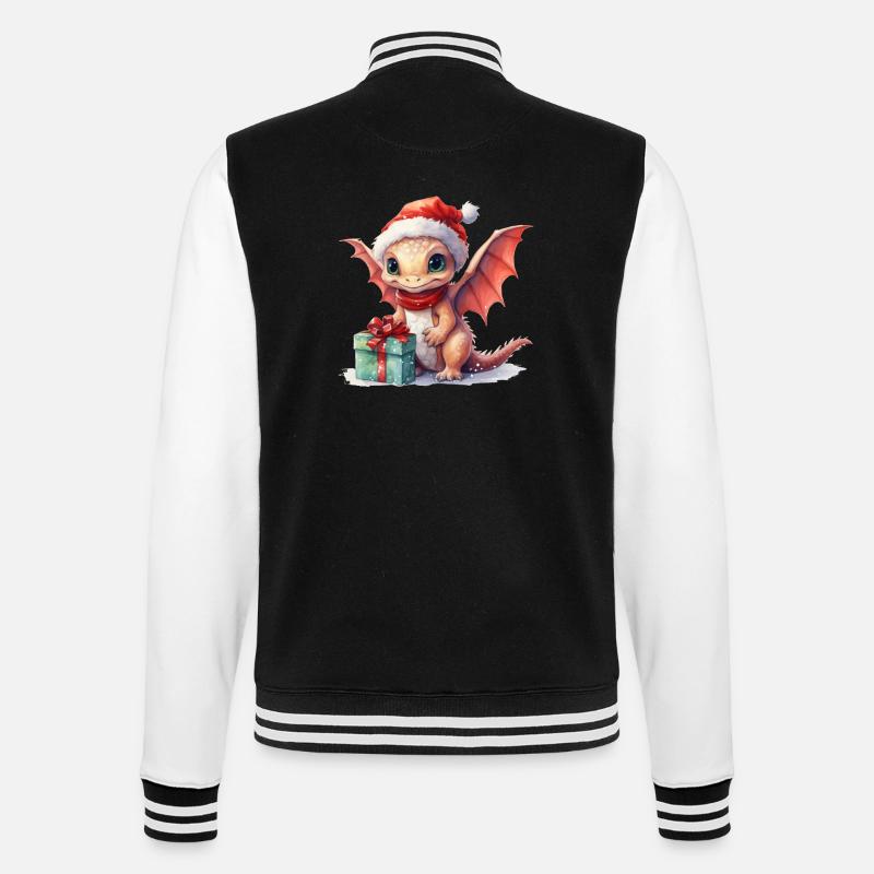 Weihnachtsdrache mit Geschenk - College-Sweatjacke - Schwarz/Weiß