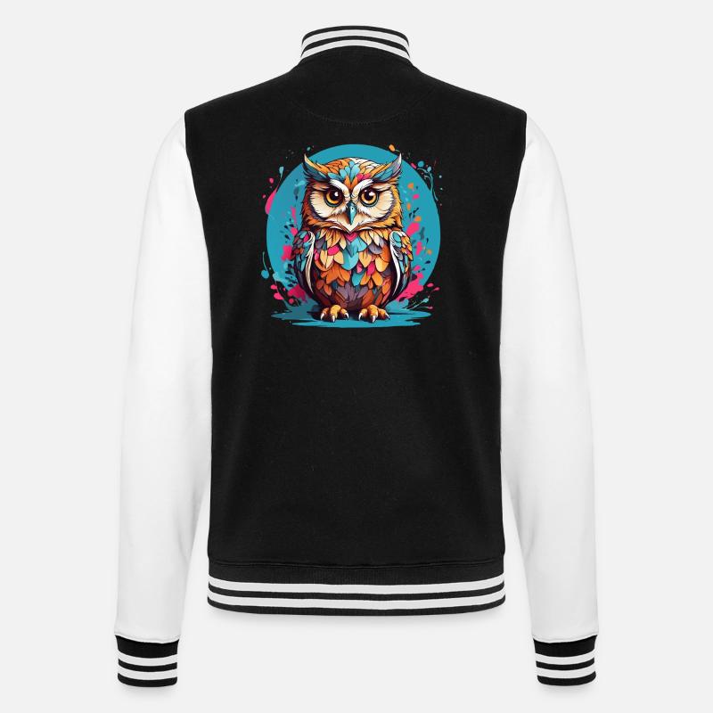 Liebenswerte Eule auf Farbklecksen - College-Sweatjacke - Schwarz/Weiß