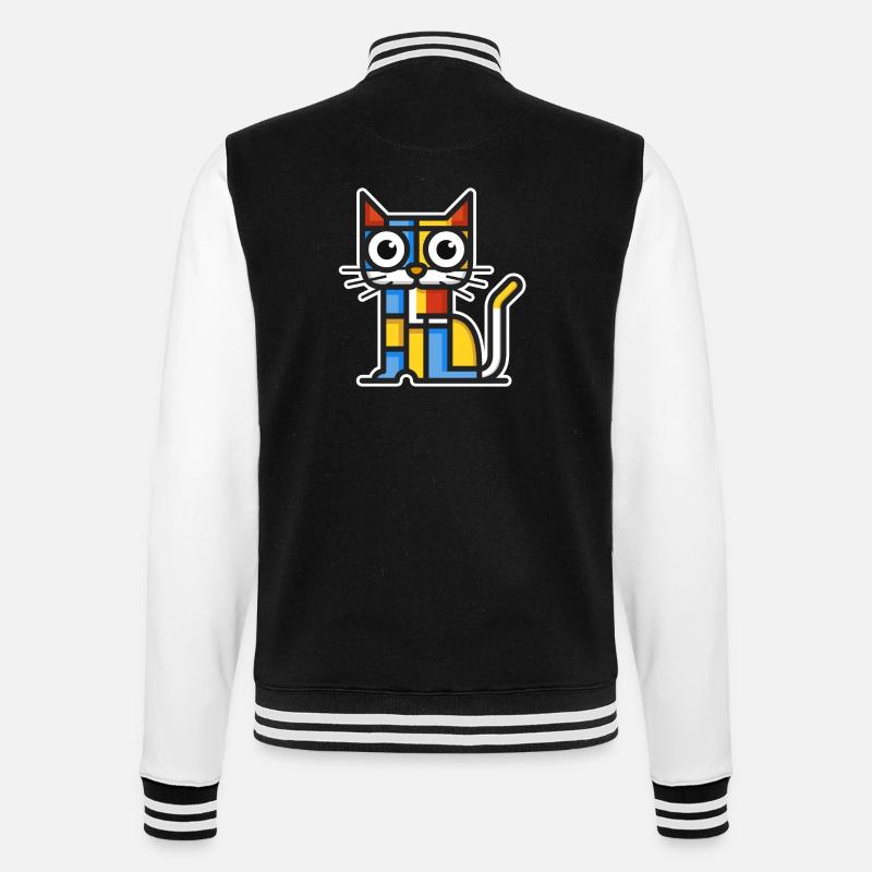 Bunte Illustration einer kubistischen Katze. - College-Sweatjacke - Schwarz/Weiß