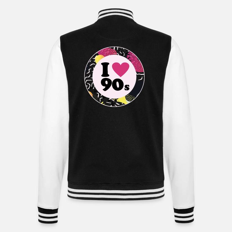 I ♥ 90s – Nostalgisches Retro-Design - College-Sweatjacke - Schwarz/Weiß