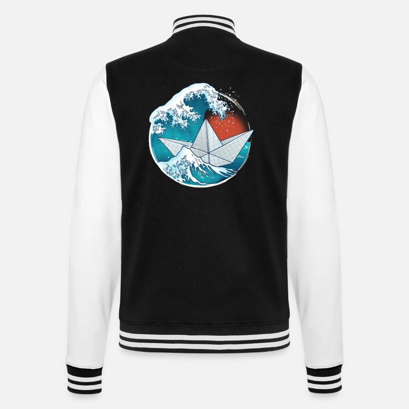 Papierboot im Origami-Stil - College-Sweatjacke - Schwarz/Weiß