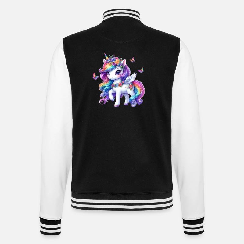 Regenbogenblüte Einhorn Flügel - College-Sweatjacke - Schwarz/Weiß