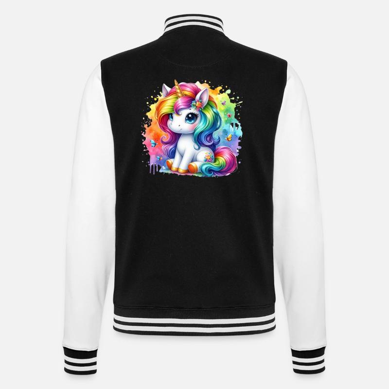 Regenbogen Einhorn Aquarell - College-Sweatjacke - Schwarz/Weiß