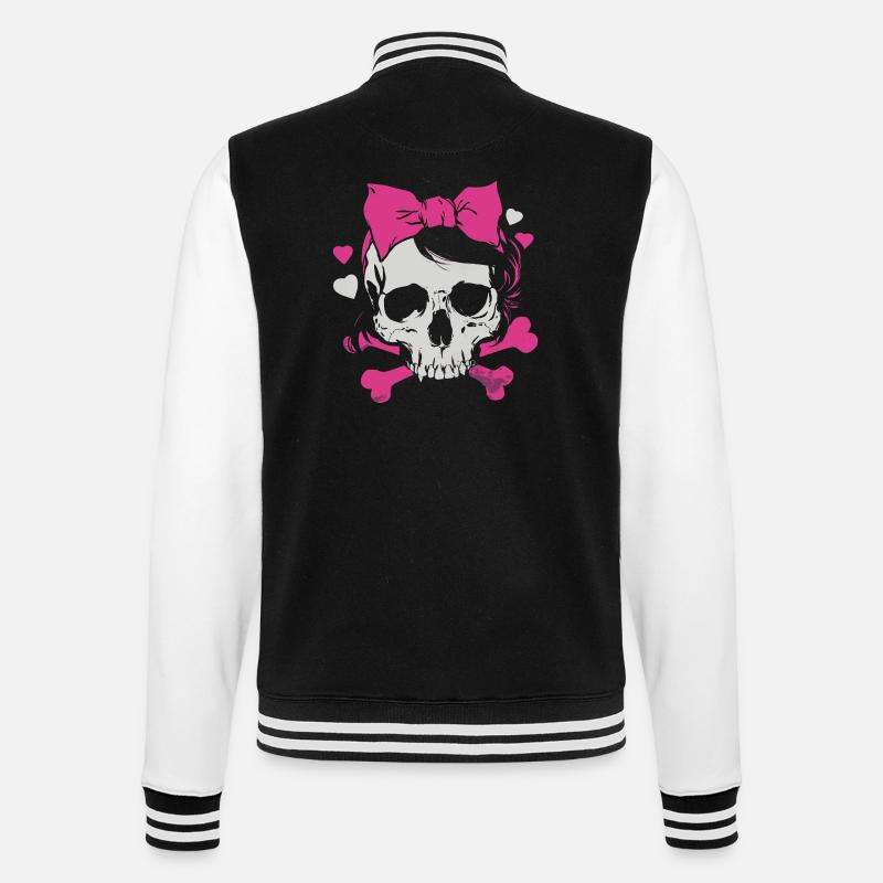 Pink Skull with Braids and Bows - College Sweat Jacket - black/white