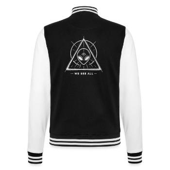 UFO Alien Eye Triangular Sigil - College Sweat Jacket - black/white - Back - Marisol (170cm)