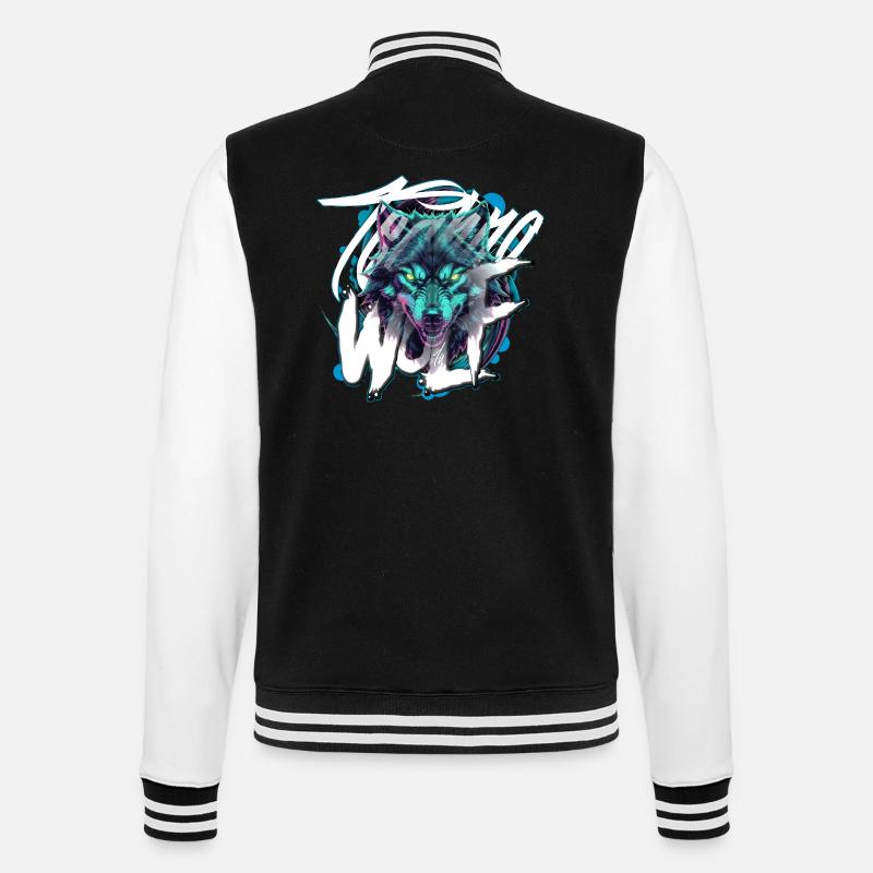 Neon Techno Wolf Head–Rave Wolf - College-Sweatjacke - Schwarz/Weiß