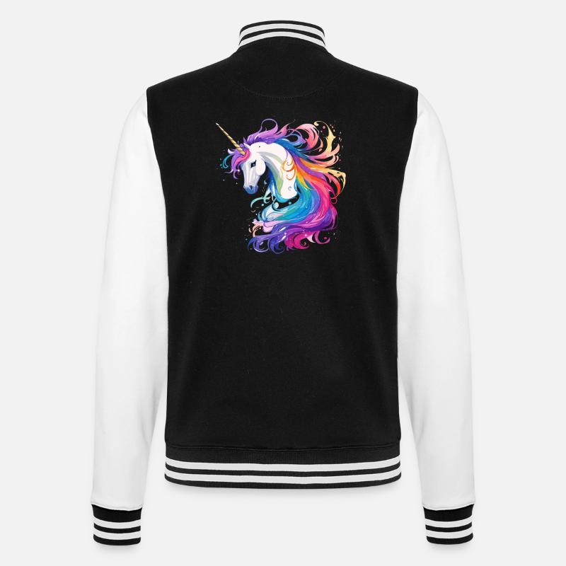 Regenbogen-Einhorn Kopf Portrait - College-Sweatjacke - Schwarz/Weiß