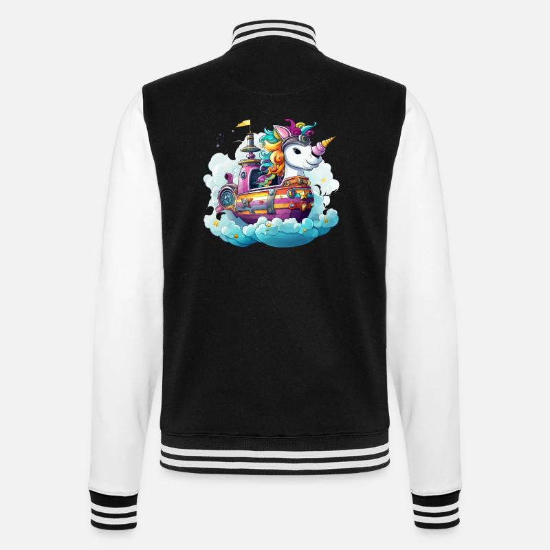 Bunter Einhorn-Schifftraum - College-Sweatjacke - Schwarz/Weiß