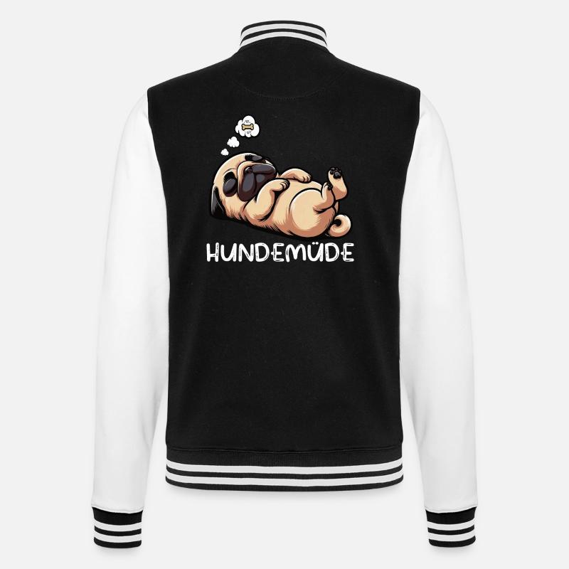 Hundemüde Mops Möpse Mopsbesitzer Mopsliebhaber - College-Sweatjacke - Schwarz/Weiß