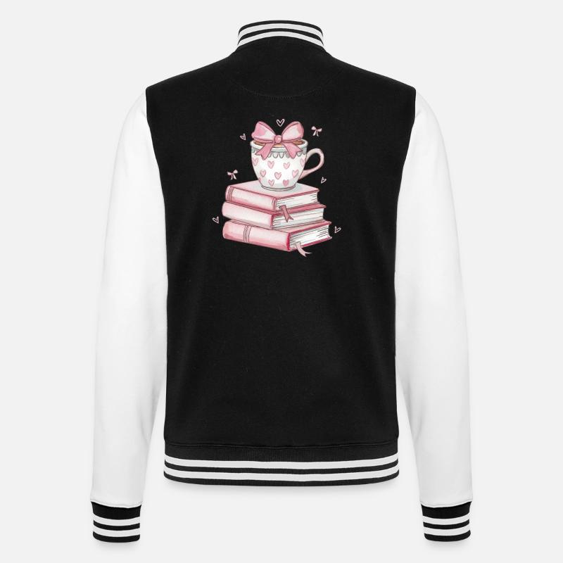 Heart Mug and Stack of Books - College Sweat Jacket - black/white