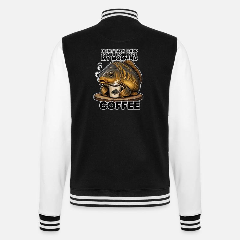 Lustiges Karpfen-Kaffeefischen-Design - College-Sweatjacke - Schwarz/Weiß