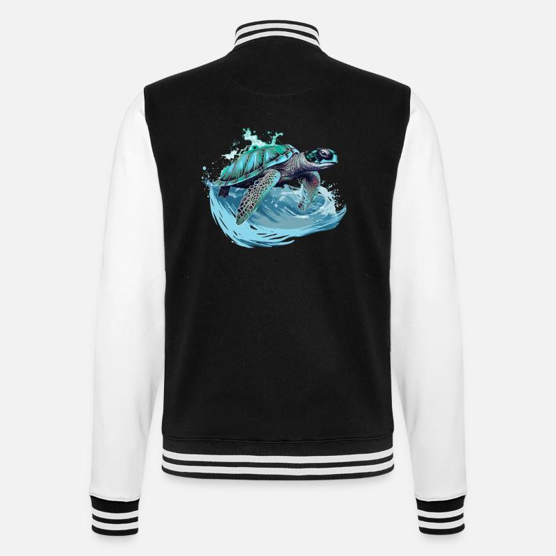 Neon Sea Turtle Wave Dance - College Sweat Jacket - black/white