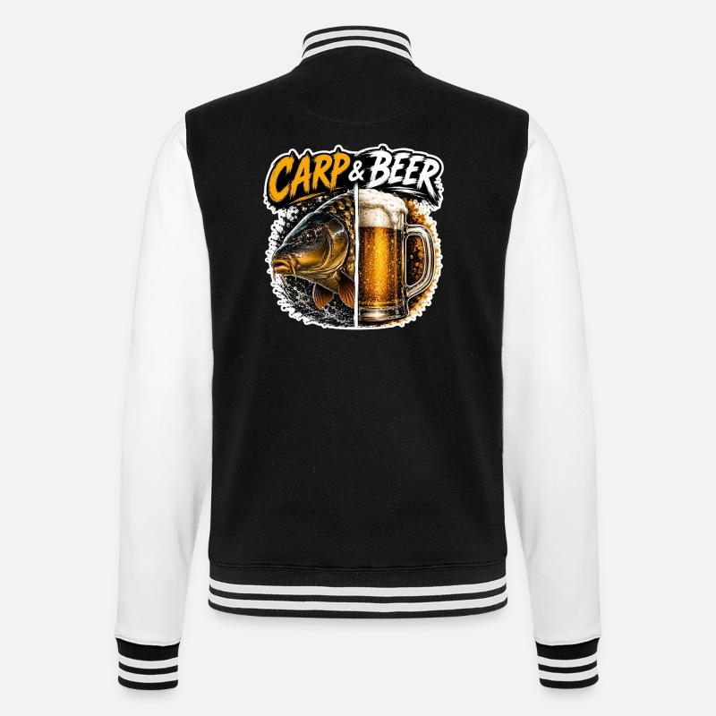 Karpfen- und Bier-lustiges Angeldesign - College-Sweatjacke - Schwarz/Weiß