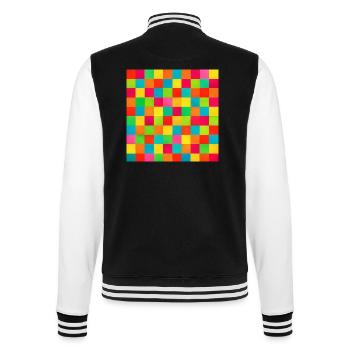 Vibrant Rainbow Checkered Grid - College Sweat Jacket - black/white - Back - Marisol (170cm)