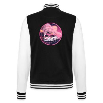 Retro 90s JDM Roadster Geisha Sakura Emblem - College Sweat Jacket - black/white - Back - Marisol (170cm)