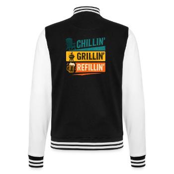 Chill Grill Refill Grillen Bier Design - College-Sweatjacke - Schwarz/Weiß - Hinten - Marisol (170cm)