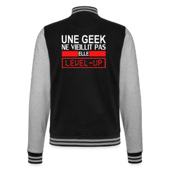 une geek ne vieillit pas elle level up - Veste Teddy - noir/gris chiné - Dos - Marisol (170cm)