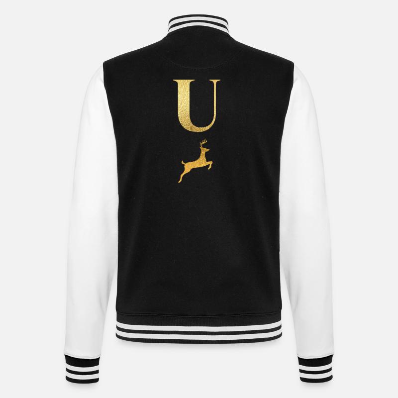 Buchstabe u goldener Hirsch - Geschenkidee - College-Sweatjacke - Schwarz/Weiß
