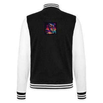 Kamel mit Neonfarben, Synthwave / 80er Jahre - College-Sweatjacke - Schwarz/Weiß - Hinten - Marisol (170cm)