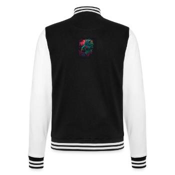 Peacock with neon colors, synthwave / 80s - College Sweat Jacket - black/white - Back - Marisol (170cm)