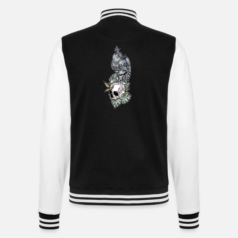 Eule auf Schädel // Illustration - College-Sweatjacke - Schwarz/Weiß
