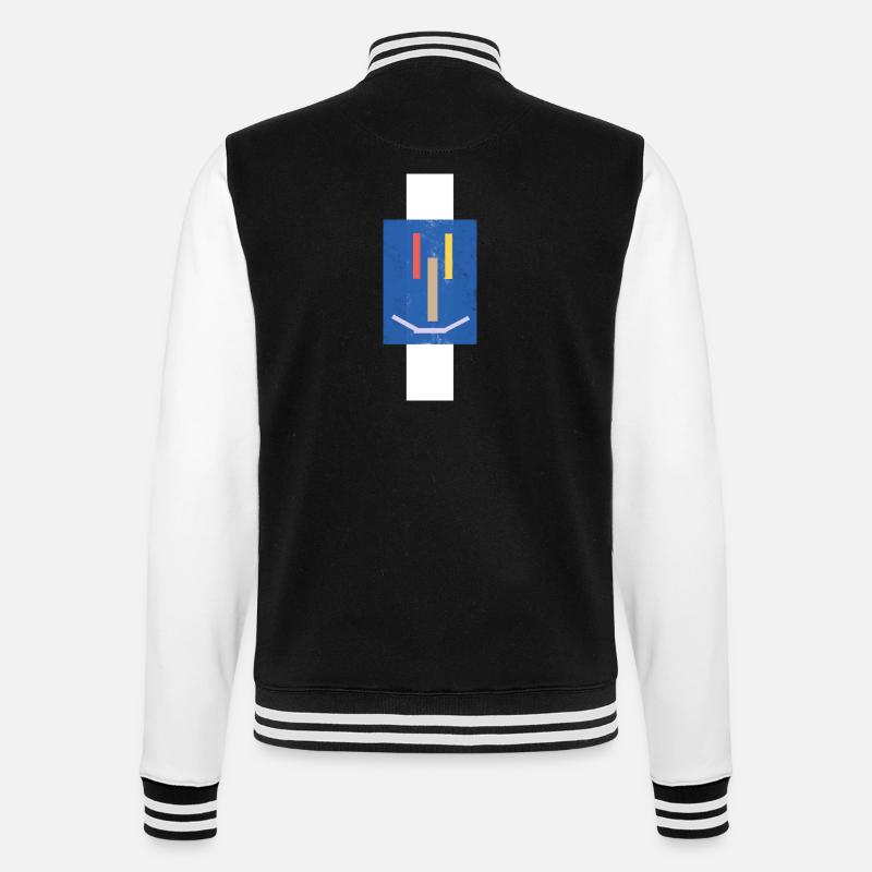 Abstract laughing face on blue - College Sweat Jacket - black/white