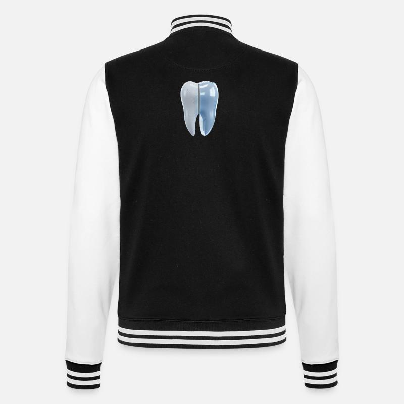 gesunder-kaputter-zahn-vorher-nachher-3d - College-Sweatjacke - Schwarz/Weiß