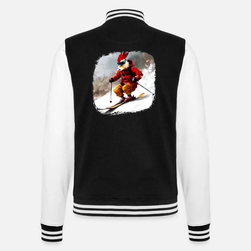Chickens Ski / Skier Chicken - College Sweat Jacket - black/white