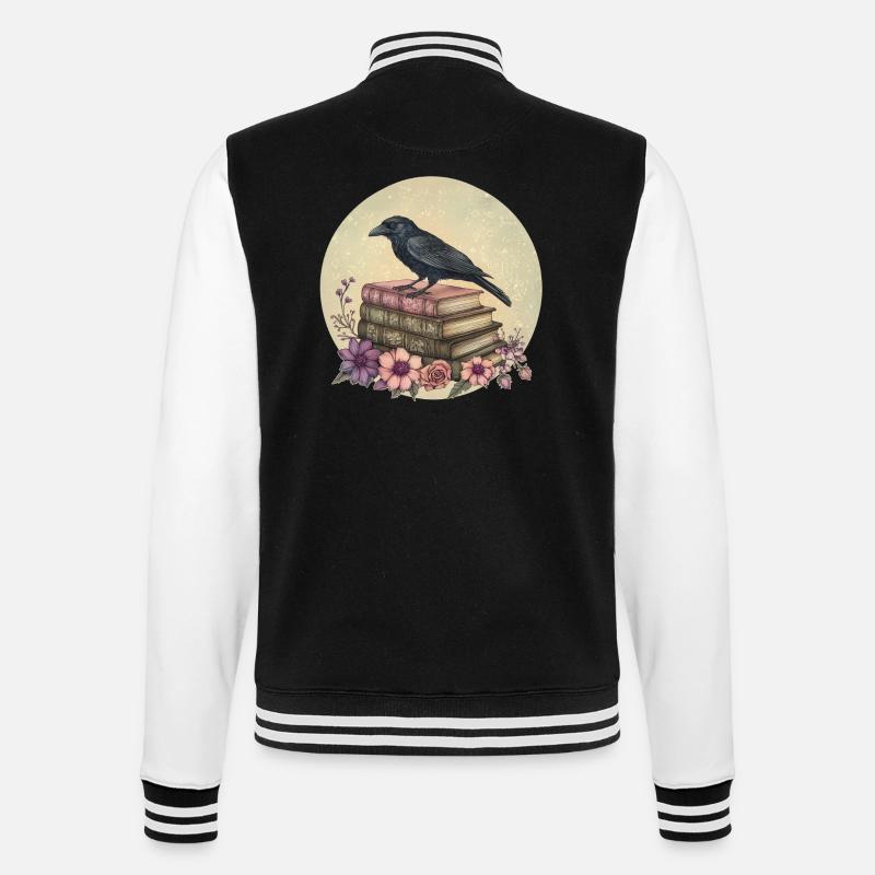 Raven on stack of books - College Sweat Jacket - black/white